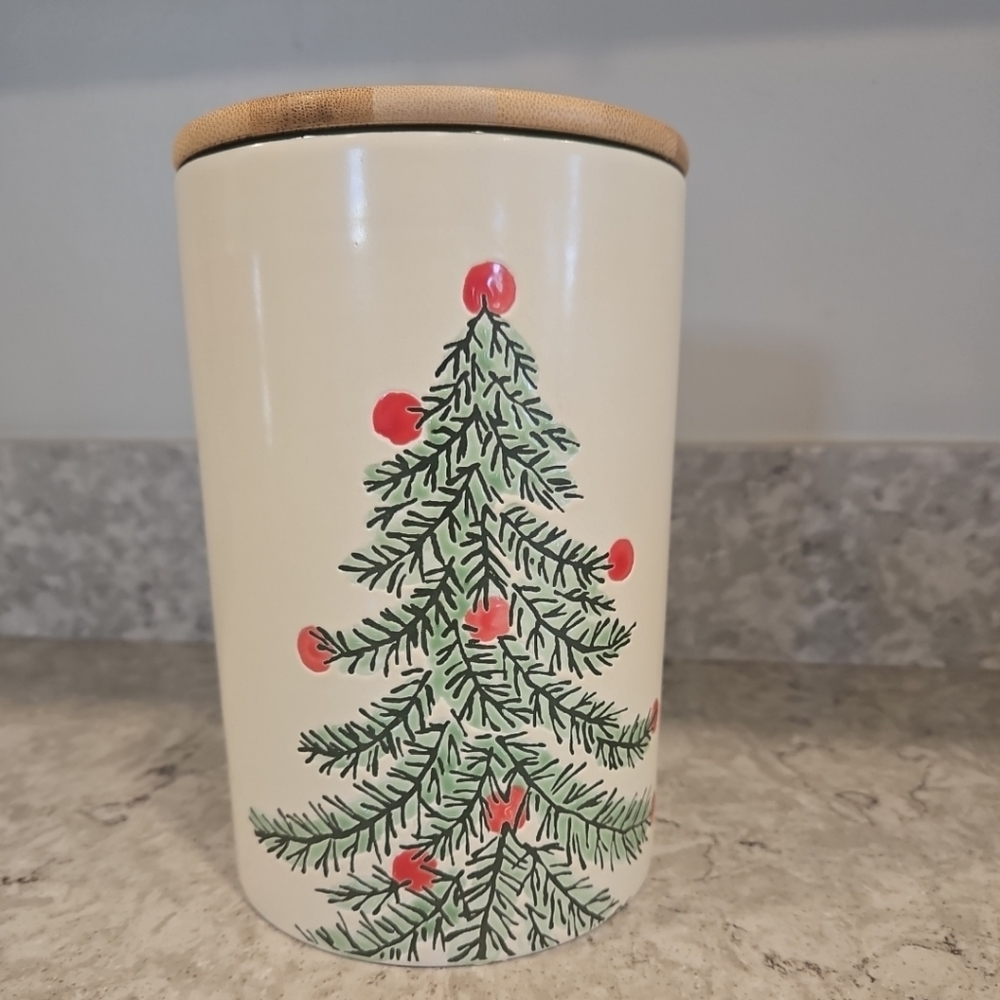 ELI + ANA Erma Pine Tree CHRISTMAS TREE 7.5" Cookie JAR CANISTER  CERAMIC NEW